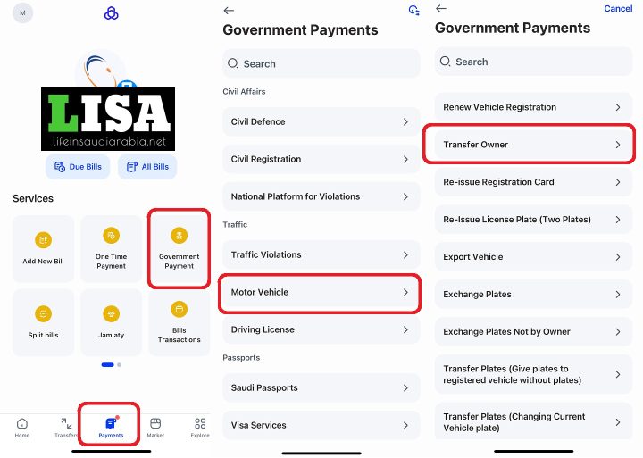 Pay Car Transfer fee in Saudi Arabia