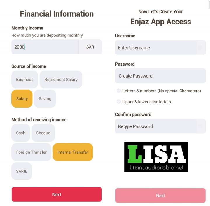 Open Enjaz bank account online