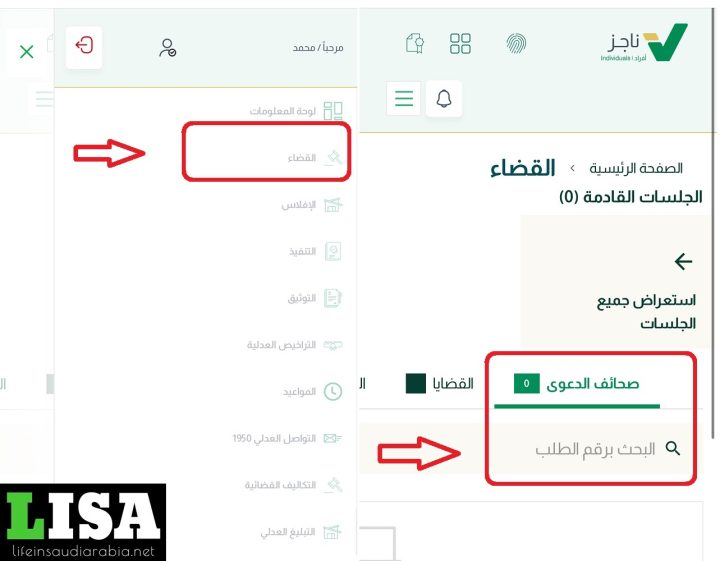 how to check case in MOJ/Najiz