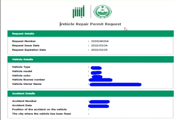 vehicle repair permit for registered accidents