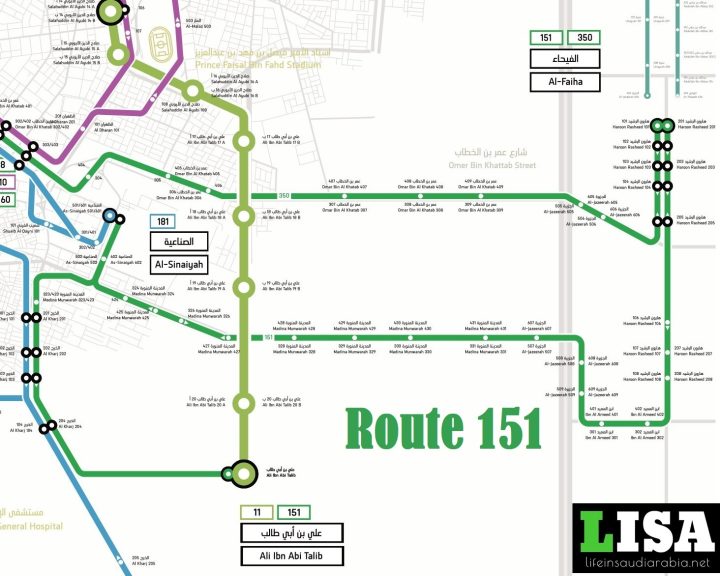 Route 151 of Riyadh Metro City Bus Map