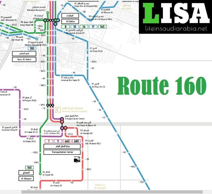 Route 160 of Riyadh Metro City Bus Map