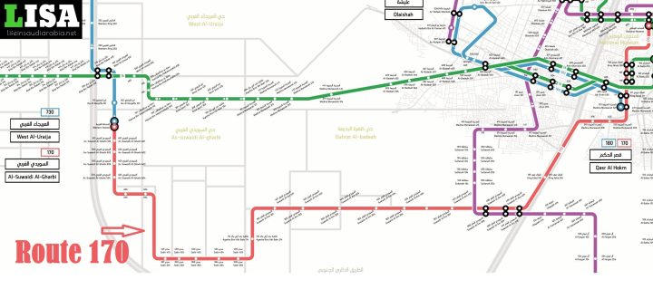 Route 170 of Riyadh Metro City Bus Map