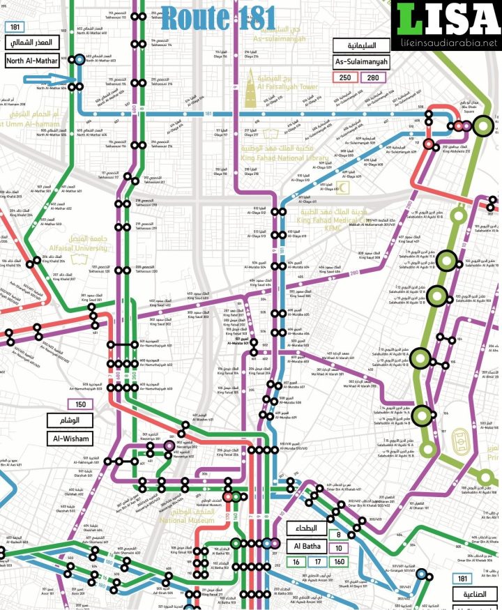 Route 181 of Riyadh Metro City Bus Map