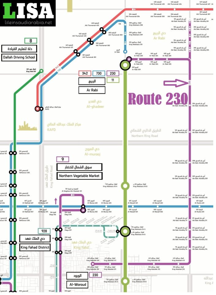 Route 230 of Riyadh Metro City Bus Map