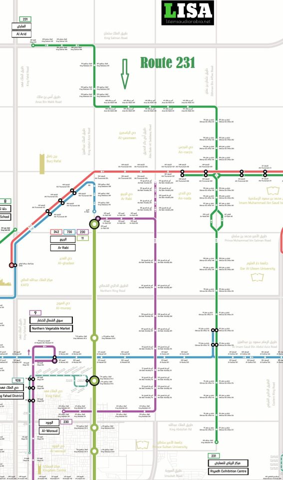 Route 231 of Riyadh Metro City Bus Map