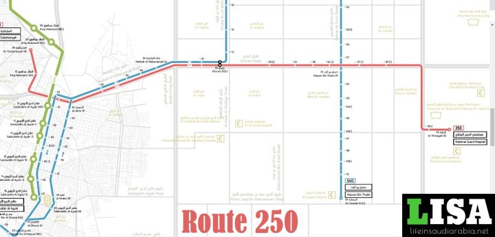 Route 250 of Riyadh Metro City Bus Map