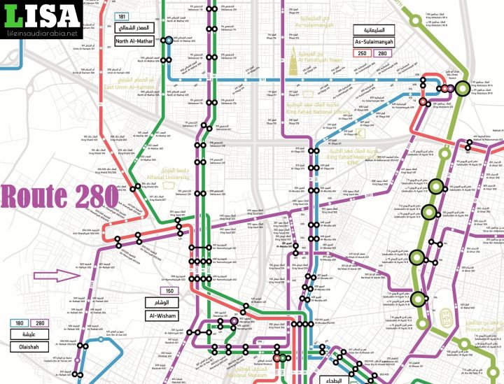 Route 280 of Riyadh Metro City Bus Map