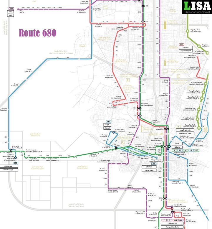 Route 680 of Riyadh Metro City Bus Map