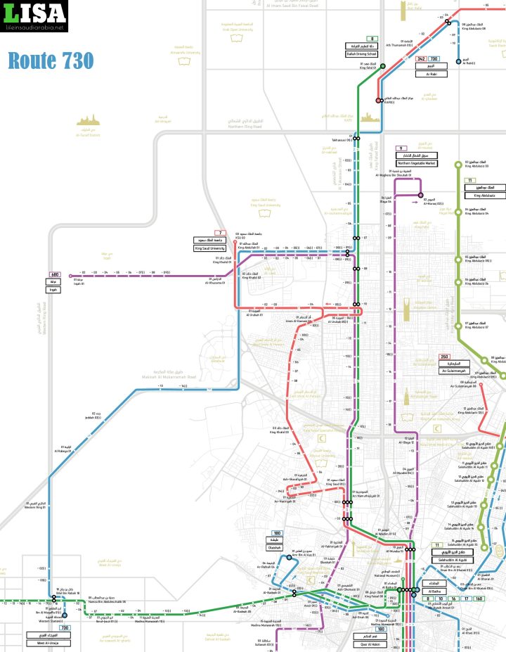 Route 730 of Riyadh Metro City Bus Map