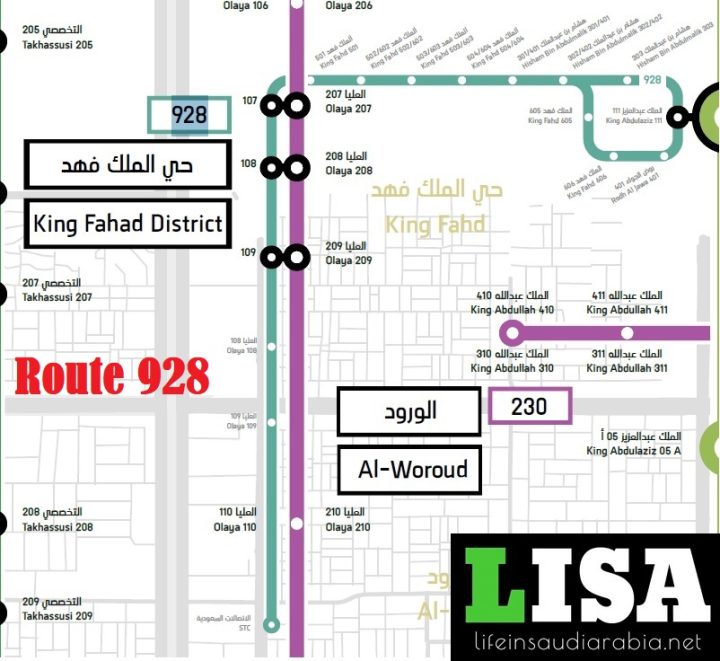 Route 928 of Riyadh Metro City Bus Map