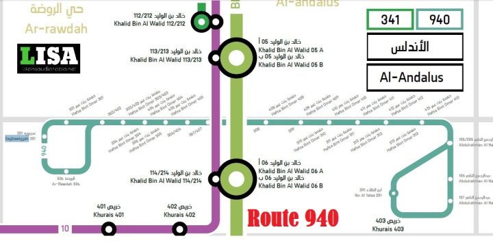 Route 940 of Riyadh Metro City Bus Map