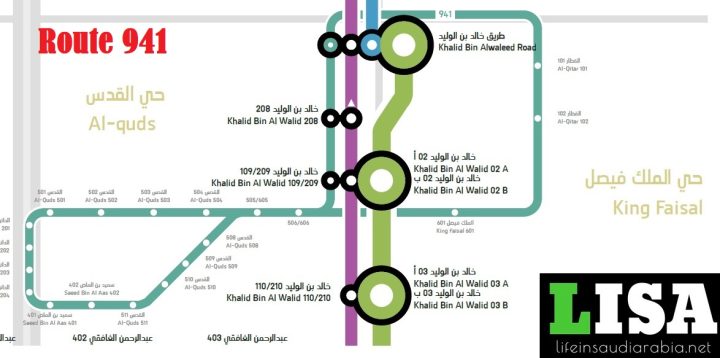 Route 941 of Riyadh Metro City Bus Map