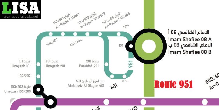 Route 951 of Riyadh Metro City Bus Map