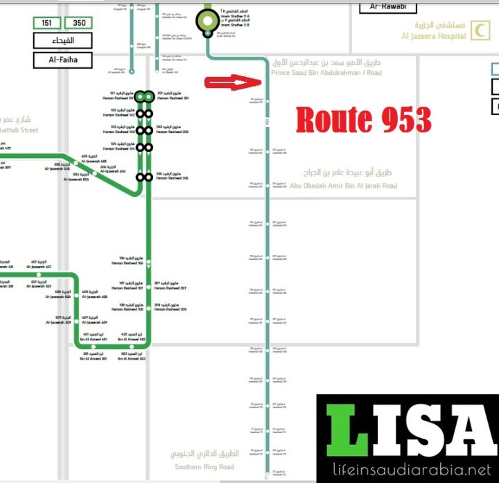 Route 953 of Riyadh Metro City Bus Map