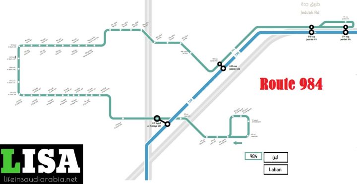 Route 984 of Riyadh Metro City Bus Map