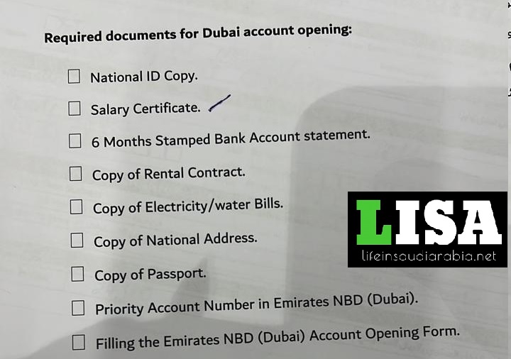 Requirement open UAE bank account from Saudi Arabia