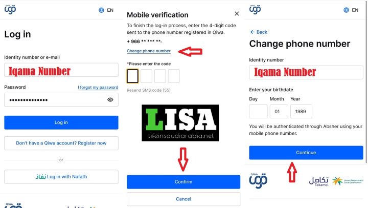 Change Qiwa Mobile number without Login